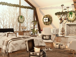 Łóżko, Świąteczne, 2D, Meble, Sypialnia, Ozdoby