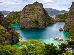 Palawan, Skały, Zarośnięte, Morze, Filipiny
