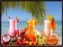 Palmy, Morze, Drinki, Kolorowe, Liście