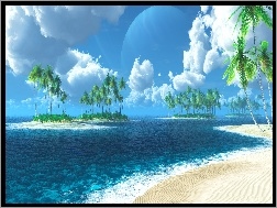 Palmy, Morze, Plaża, Wyspy