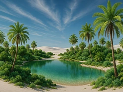 Pustynia, Oaza, Woda, Palmy