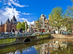 Panorama, Most, Rowery, Miasta, Amsterdam, Kanał