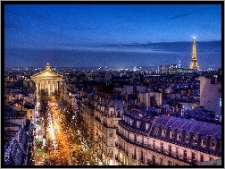 Panorama, Wieża, Nocą, Paryż, Eiffla