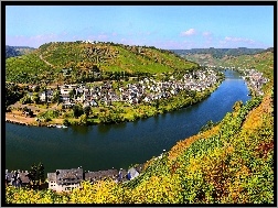 Panorama, Góra, Rzeka, Jesień