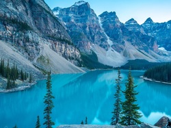 Park Narodowy Banff, Drzewa, Jezioro, Moraine Lake, Góry, Kanada