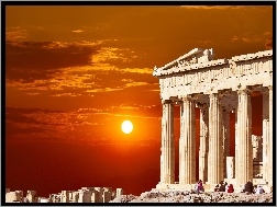 Grecja, Zachód Słońca, Partenon, Ateny