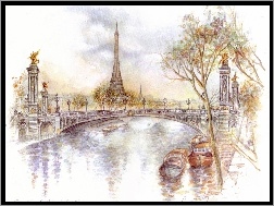 Paryż, Wieża, Rysunek, Eiffla