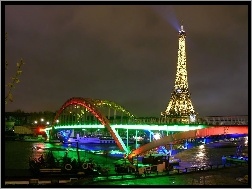 Paryż, Eiffel, Wieża, Noc