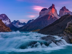 Patagonia, Wodospad Salto Grande, Góry, Park Narodowy Torres del Paine, Chile, Rzeka Paine