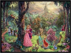 Las, Śpiąca Królewna, Disney, Thomas Kinkade, Wróżki