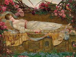 Obraz, Śpiąca, Kobieta, Archibald Wakley, Malarstwo, Ogród