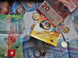 Pieniądze, Banknoty, Szwajcarskie, Franki, Monety