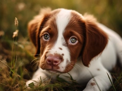 Biało-brązowy, Leżący, Pies