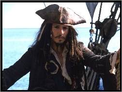 kapelusz, Piraci Z Karaibów, woda, statek, Johnny Depp