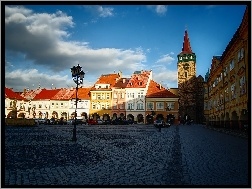 Plac, Cień, Wieża, Kamienice, Rynek, Niebo