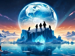 Pingwiny, Fantasy, Morze, Planeta Ziemia, Góry lodowe