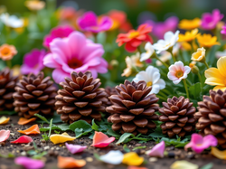 Kolorowe, Kwiaty, Szyszki, Płatki