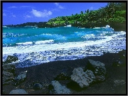 Plaża, Maui, Hawaje, Kamienie, Czarna, Morze