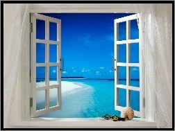 Okno, Plaża, Morze