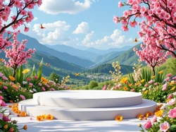 Góry, Drzewa, Kwitnące, Podium, Kolorowe, Kwiaty, Wiosna