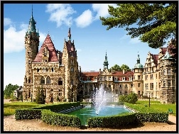 Polska, Zamek, Fontanna, Moszna