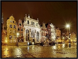 Polska, Nocą, Miasto, Gdańsk