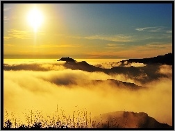 Poranek, Mgła, Gór, Szczyty, Słońce