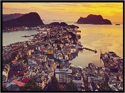 Port, Słońca, Zachód, Norwegia, Miasteczko