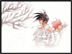 postacie, śnieg, D N Angel, drzewo