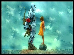 Przyjaźń, Kwiat, Dziewczynka, Robot, Prezent