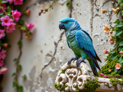 AI, Kwitnące, Ściana, Ptak, Niebieska, Papuga, Pnącza