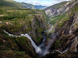 Rzeka, Region Hordaland, Norwegia, Skały, Góry, Wodospad Voringsfossen
