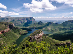 Chmury, Kanion, Rzeka, Blyde River, Prowincja Mpumalanga, Republika Południowej Afryki, Lasy, Góry Smocze, Drzewa
