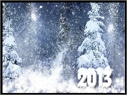 Rok, Zima, Śnieg, Drzewa, Nowy
