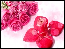 Romantyzm, Róże, Walentynki, Świeca