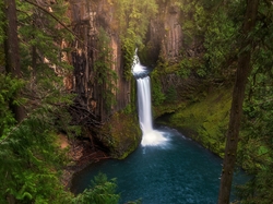 Roślinność, Stan Oregon, Skały, Wodospad, Park Narodowy Jeziora Kraterowego, Stany Zjednoczone, Toketee Falls