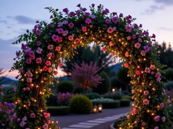 Lampiony, Kwiatowy, Alejka, Ogród, Kwiaty, Różowe, Łuk, Rośliny