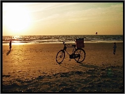 Rower, Plaża, Morze, Dzieci