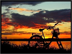 Rower, Słońca, Zachód, Jezioro