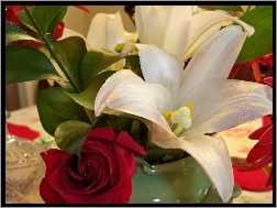 Róża, Kwiatów, Bukiet, Lilie