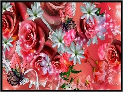 Art, Róże, Motyle
