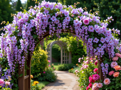Ogród, Pergola, Glicynia, Róże