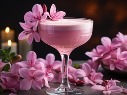 Drink, Różowy koktajl, Różowe, Kieliszek, Kwiaty