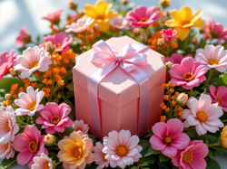 Kwiaty, Różowe, Pudełko, Prezent, Kokarda