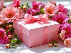 Kokarda, Różowe, Pudełko, Kwiaty, Prezent