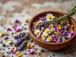 Kwiaty, Lawenda, Miska, Rumianek