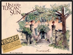drzewa, rysunek, Under The Tuscan Sun, dom