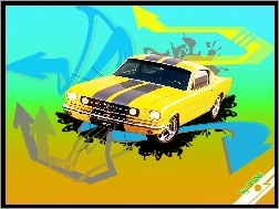 Rysunek, Żółty, Ford Mustang