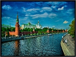 Rzeka, Czerwony, Kreml, Moskwa, Mur