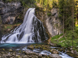 Rzeka, Drzewa, Skały, Kamienie, Salzburg, Miejscowość Golling, Austria, Las, Wodospad Gollinger Waterfall, Roślinność